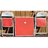 Image 1 : Vintage Metal Childs 24x24x21H" Folding Table & 2 Matching Chairs  - Red Padded Vinyl Table Top & Ch