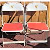 Image 3 : Vintage Metal Childs 24x24x21H" Folding Table & 2 Matching Chairs  - Red Padded Vinyl Table Top & Ch
