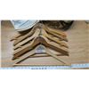 Image 4 : 6 wooden clothes hangers, tin of unfinished needlework/patterns