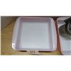 Image 3 : 2 square rose colored Pyrex baking dishes, ricer, cake pan