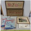 Image 1 : 2 Victorian handmade needle point pictures + 2 frames + 2 scrapbook items