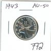 Image 1 : 1943 Silver 25 Cents. World War II issue. AU-50. Nice.