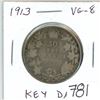Image 1 : 1913 Silver 50 Cents. Key Date. Mintage of 265,889. VG-8.