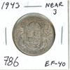Image 1 : 1943 Silver 50 Cents. Near 3 Variety. World War II issue. EF-40.