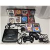Image 1 : Sega Genesis console, gaming set - 2 controllers, power and TV adapter. Plus 10 assorted games