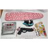 Image 1 : Vintage childrens Ironing board, with cover and kids iron & assorted toys - Rubber band gun, jax, et