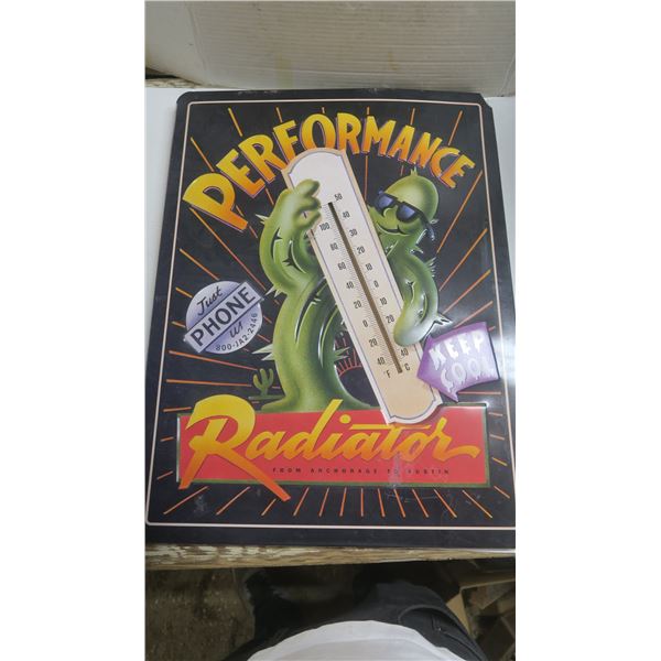 Performance Radiator Tin Thermometer Sign - Schmalz Auctions