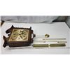 Image 1 : Solid wood, Vintage wall hanging clock - with weights, pendulum and key - 15"W x 17"H x 5"D