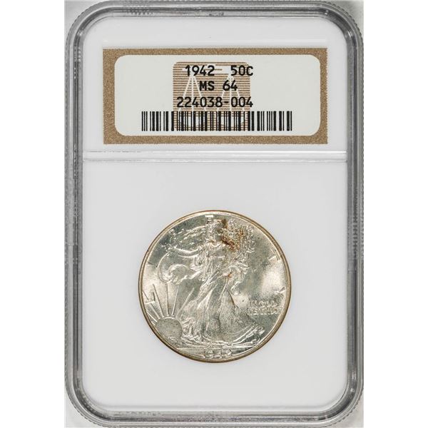 1942 Walking Liberty Half Dollar Coin NGC MS64