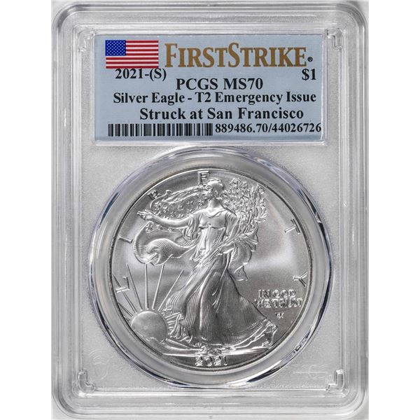 2021-(S) Type 2 $1 American Silver Eagle Coin PCGS MS70 First Strike Emergency Issue