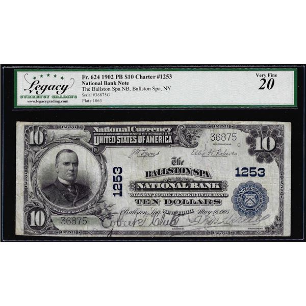 1902 $10 NB of Ballston Spa, NY CH# 1253 Fr.624 National Currency Note Very Fine 20