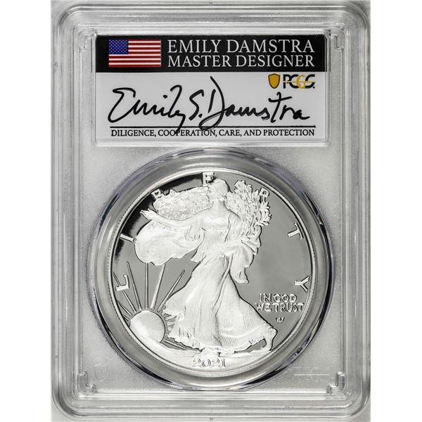 2021-S Type 2 $1 American Silver Eagle Coin PCGS PR70DCAM Emily Damstra Signature FS