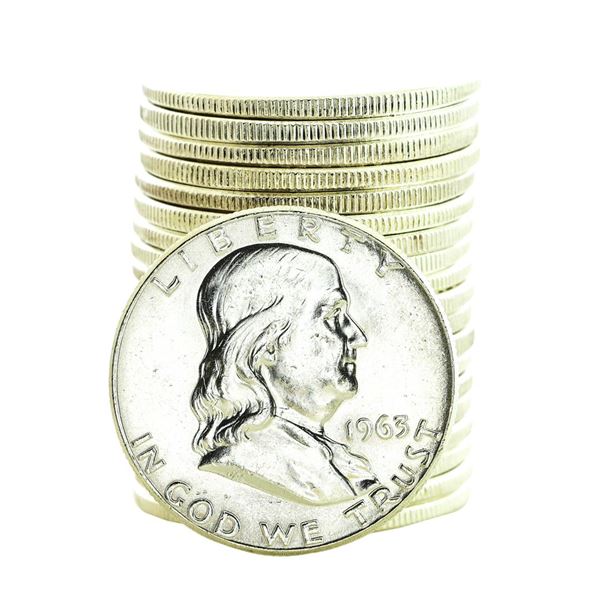 Roll of (20) Brilliant Uncirculated 1963 Franklin Half Dollar Coins
