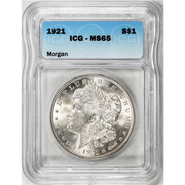 1921 $1 Morgan Silver Dollar Coin ICG MS65