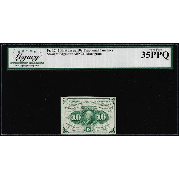 1862 First Issue 10 Cent Fractional Currency Note Fr.1242 Very Fine 35PPQ