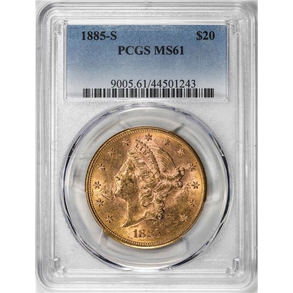 1885-S $20 Liberty Head Double Eagle Gold Coin PCGS MS61
