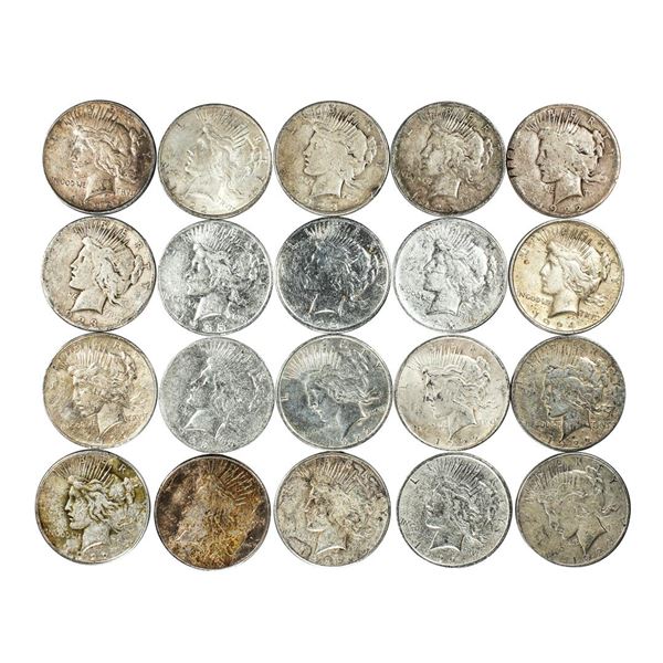 Lot of (20) $1 Peace Silver Dollar Coins Culls