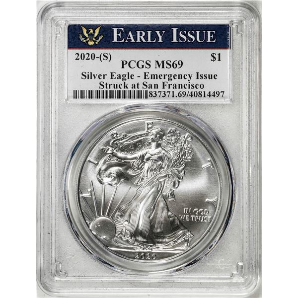 2020-(S) $1 American Silver Eagle Coin PCGS MS69 Early Emergency Issue San Francisco