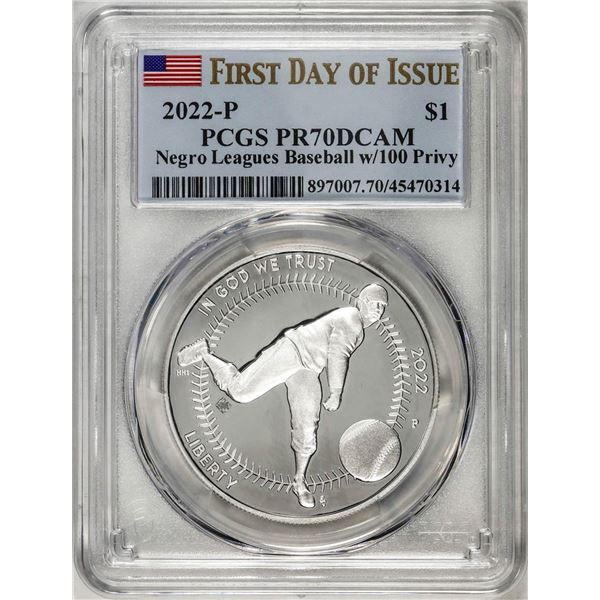 2022-P $1 Proof Negro Leagues Baseball Silver Dollar Coin PCGS PR70DCAM FDOI