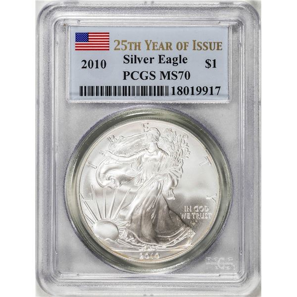 2010 $1 American Silver Eagle Coin PCGS MS70 25th Year of Issue