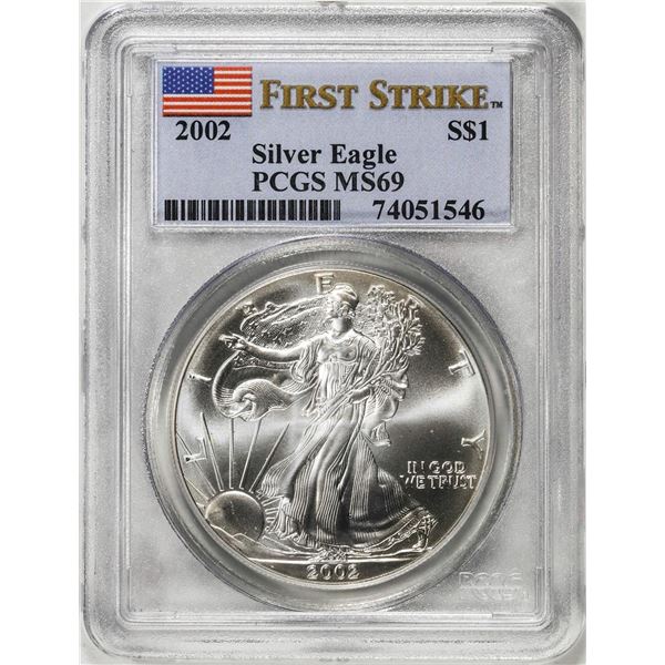 2002 $1 American Silver Eagle Coin PCGS MS69 First Strike