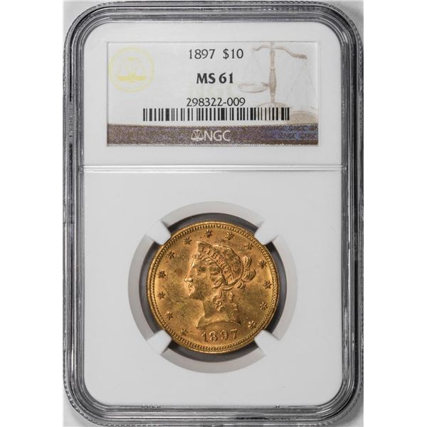 1897 $10 Liberty Head Eagle Gold Coin NGC MS61