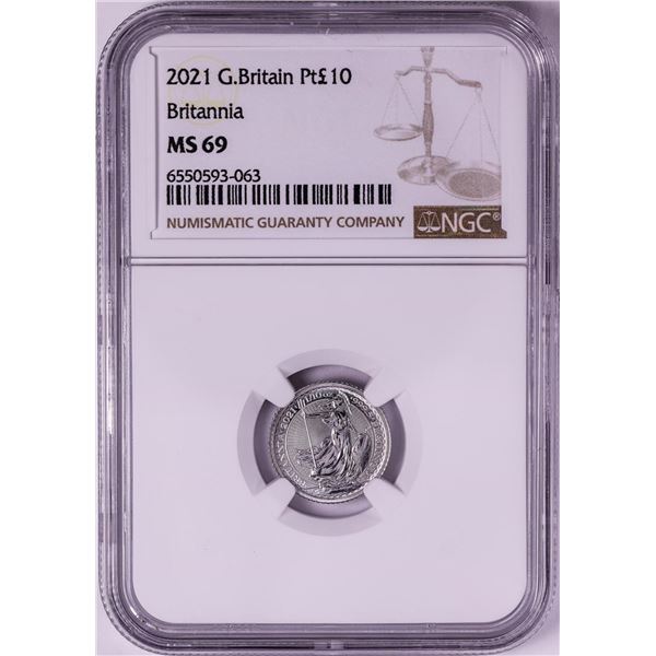 2021 Great Britain 10 Pounds Britannia 1/10oz Platinum Coin NGC MS69