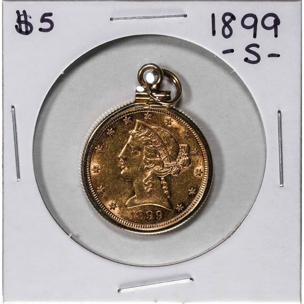 1899-S $5 Liberty Head Half Eagle Gold Coin in 14K Gold Bezel