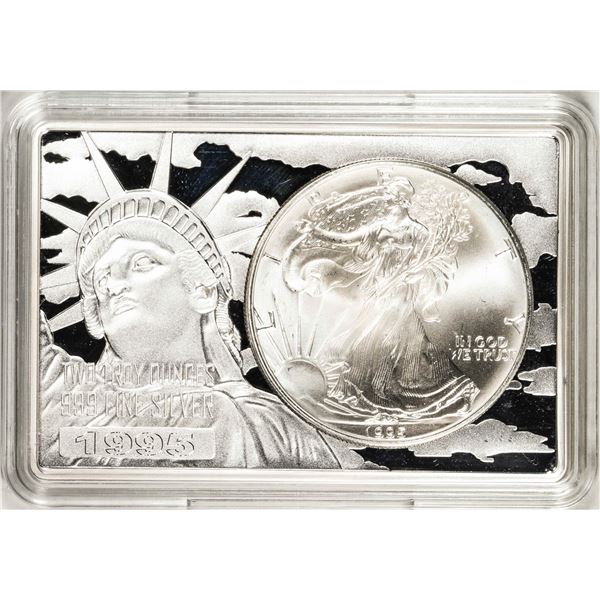 1995 $1 American Silver Eagle Coin & 2oz Silver Bar Set