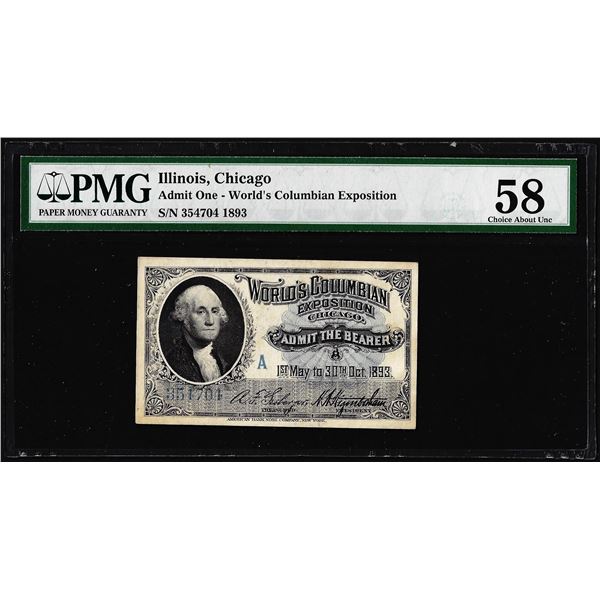 1893 World's Columbian Exposition Ticket Washington PMG Choice About Uncirculated 58