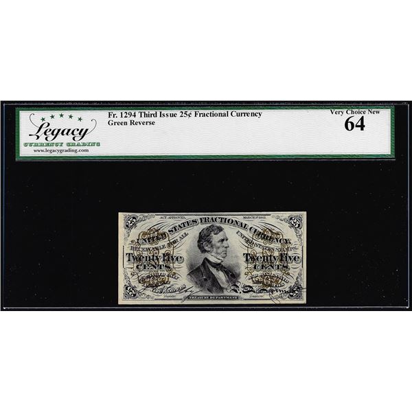 1863 Third Issue 25 Cents Fractional Currency Note Fr.1294 Legacy Very Choice New 64