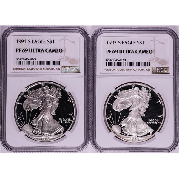 Lot of 1991-1992 $1 Proof American Silver Eagle Coins NGC PF69 Ultra Cameo
