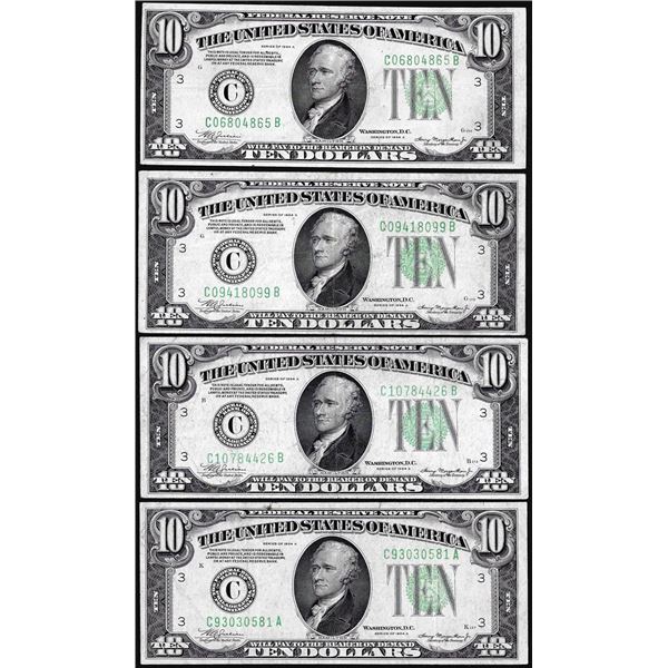 Lot of (4) 1934A $10 Federal Reserve Notes Philadelphia