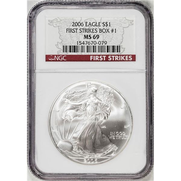 2006 $1 American Silver Eagle Coin NGC MS69 Box #1 First Strikes