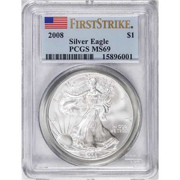 2008 $1 American Silver Eagle Coin PCGS MS69 First Strike