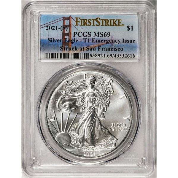 2021-(S) Type 1 $1 American Silver Eagle Coin PCGS MS69 First Strike Emergency Issue