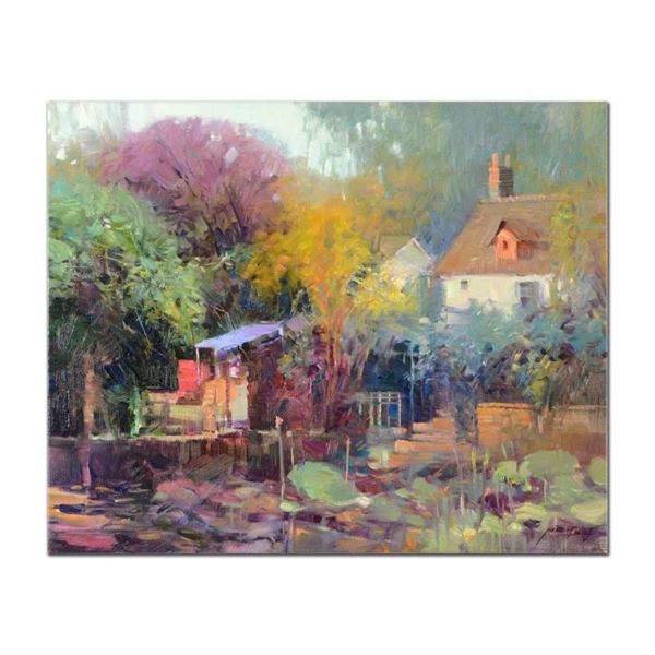 Ming Feng "Lily Pond Garden" Original Oil Painting on Canvas