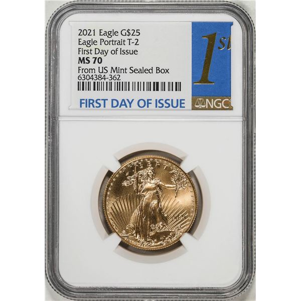 2021 Type 2 $25 American Gold Eagle Coin NGC MS70 First Day of Issue
