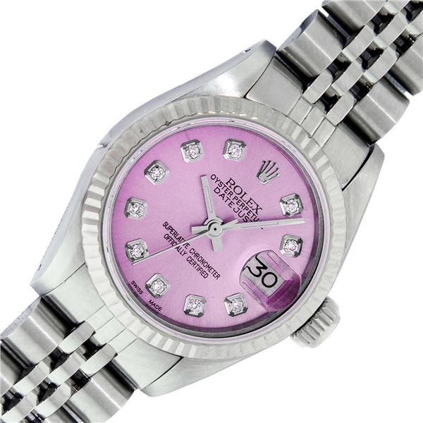 Rolex Ladies Stainless Steel Pink Diamond Datejust Wristwatch