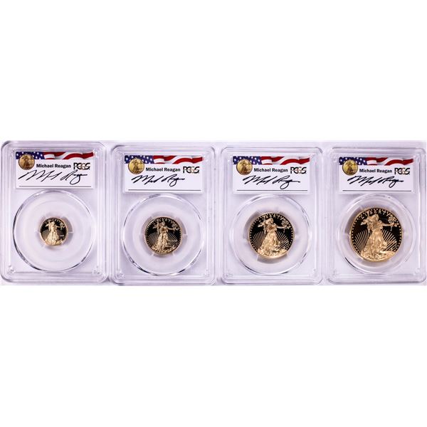 2008-W Proof American Gold Eagle (4) Coin Set PCGS PR69DCAM Michael Reagan Signature