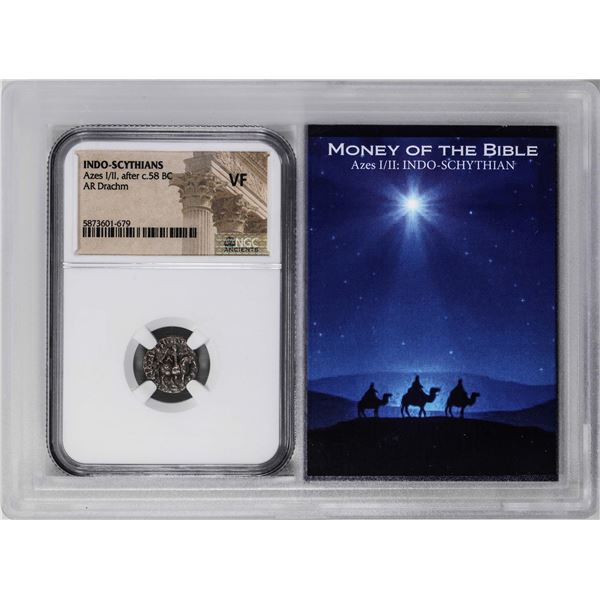 Indo-Scythians Azes I/II, After c.58 BC AR Drachm Ancient Coin NGC VF Story Box
