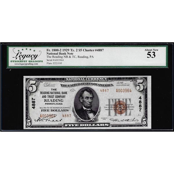 1929 $10 Reading NB &TC, PA CH# 4887 National Currency Note Legacy About New 53