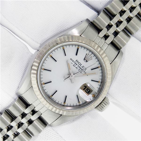 Rolex Ladies Stainless Steel White Oyster Perpetual Datejust Wristwatch