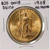 Image 1 : 1908 No Motto $20 St Gaudens Double Eagle Gold Coin