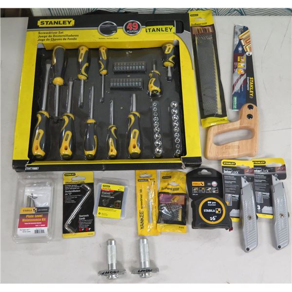 Misc Tools: Stanley STH70887 Screwdriver Set, Saw, InterLock, Measuring Tape, Stabila Kit, etc