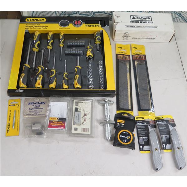 Misc Tools: Stanley STH70887 Screwdriver Set, InterLock, Templaco Router Templates, Stabila Kit, etc