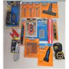 Image 1 : Misc Tools: Norton Sanding Kit, Spyder Jig Saw Blade Sets. Scrapers, Pony Band Clamp, etc