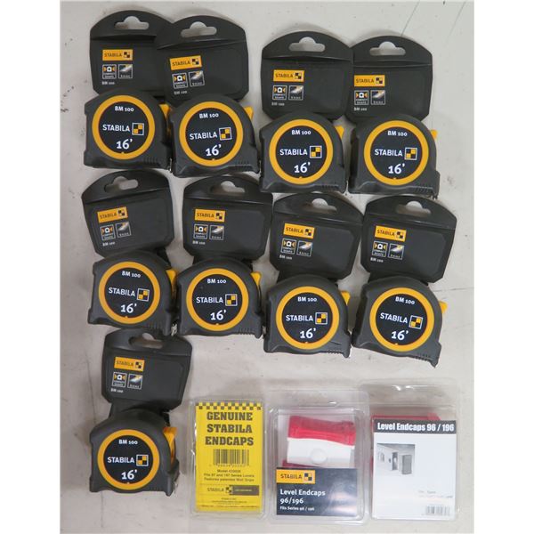 Qty 9 Stabila BM100 Measuring Tapes & 3 Level Endcaps New