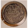 Image 2 : 1907 Finnish Silver One Markka Coin