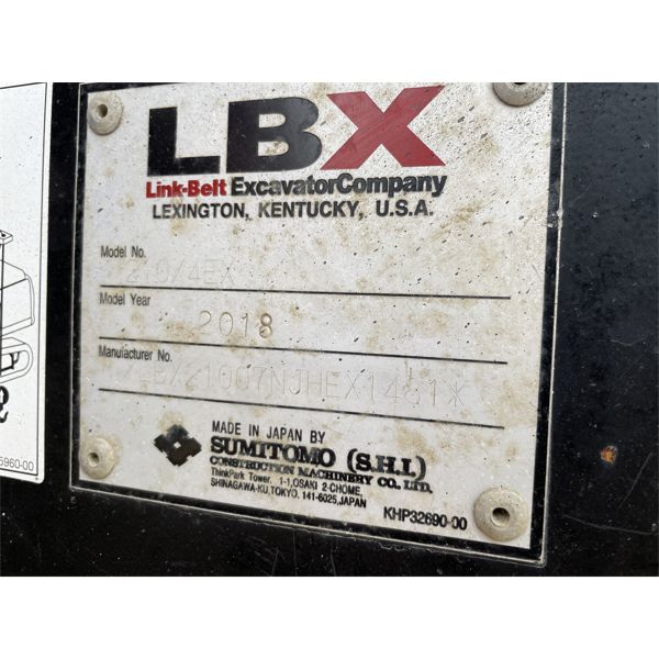 2018 LINK BELT 210X4 Excavator - J.M. Wood Auction Company, Inc.
